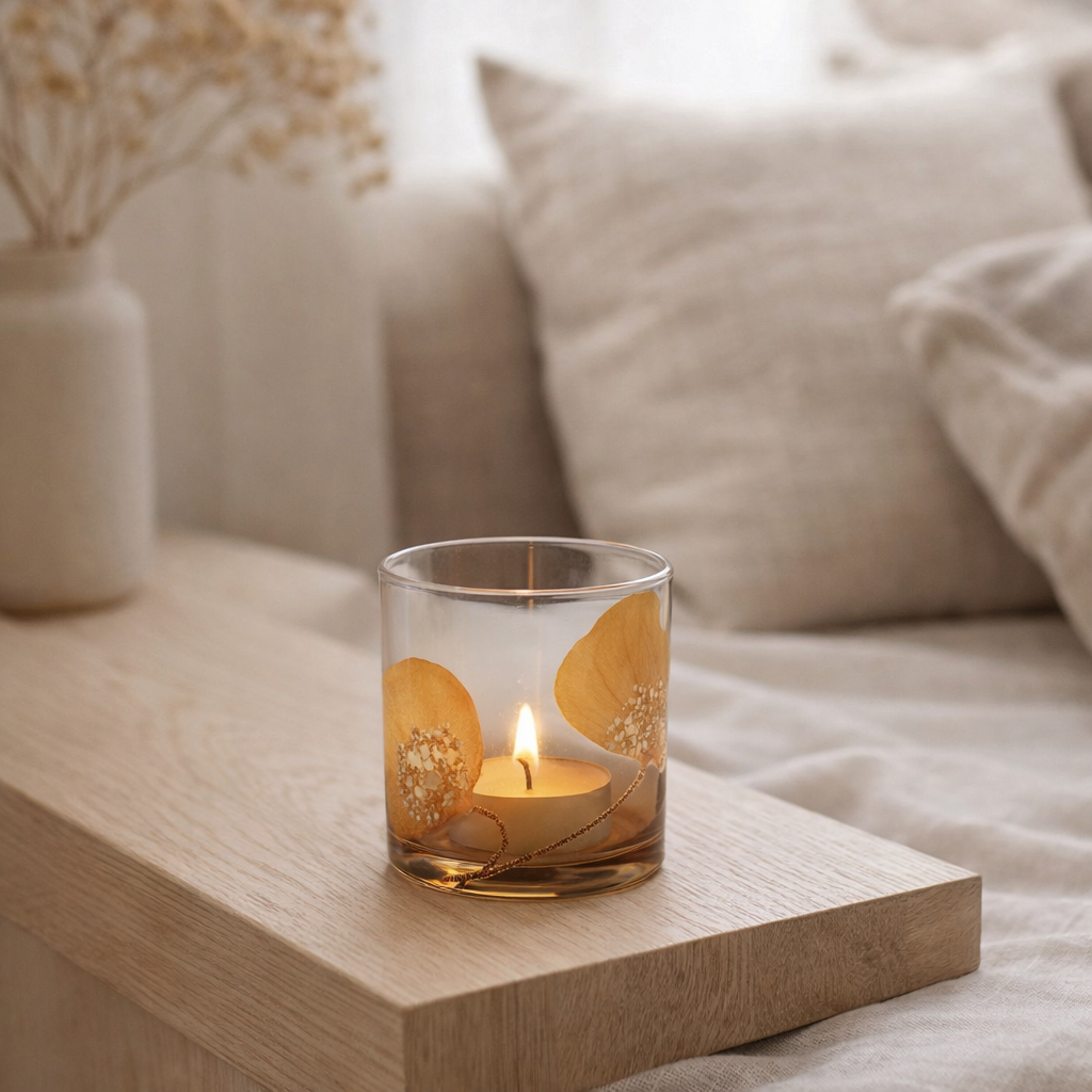 J-Line photophore Dried Leaf - verre - ocre - petit en situation