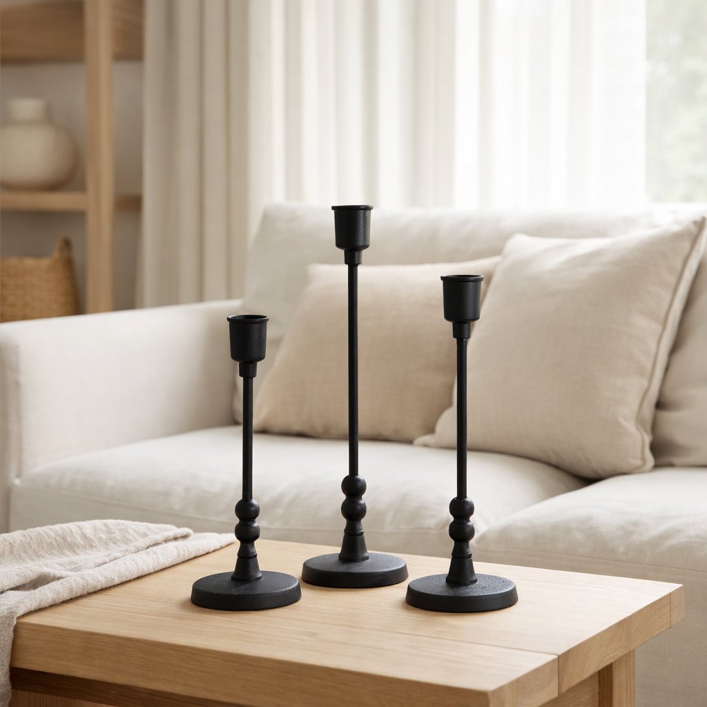 Bougeoir J-Line Becca - aluminium - noir - 3 pièces en situation