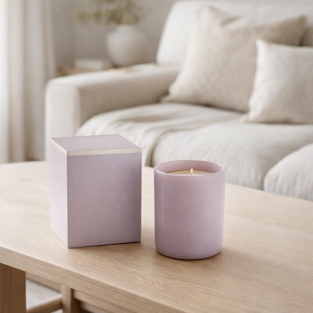 Bougies parfumées J-Line Excellent - Sapin de Sibérie - verre - violet - petite - 50U en situation
