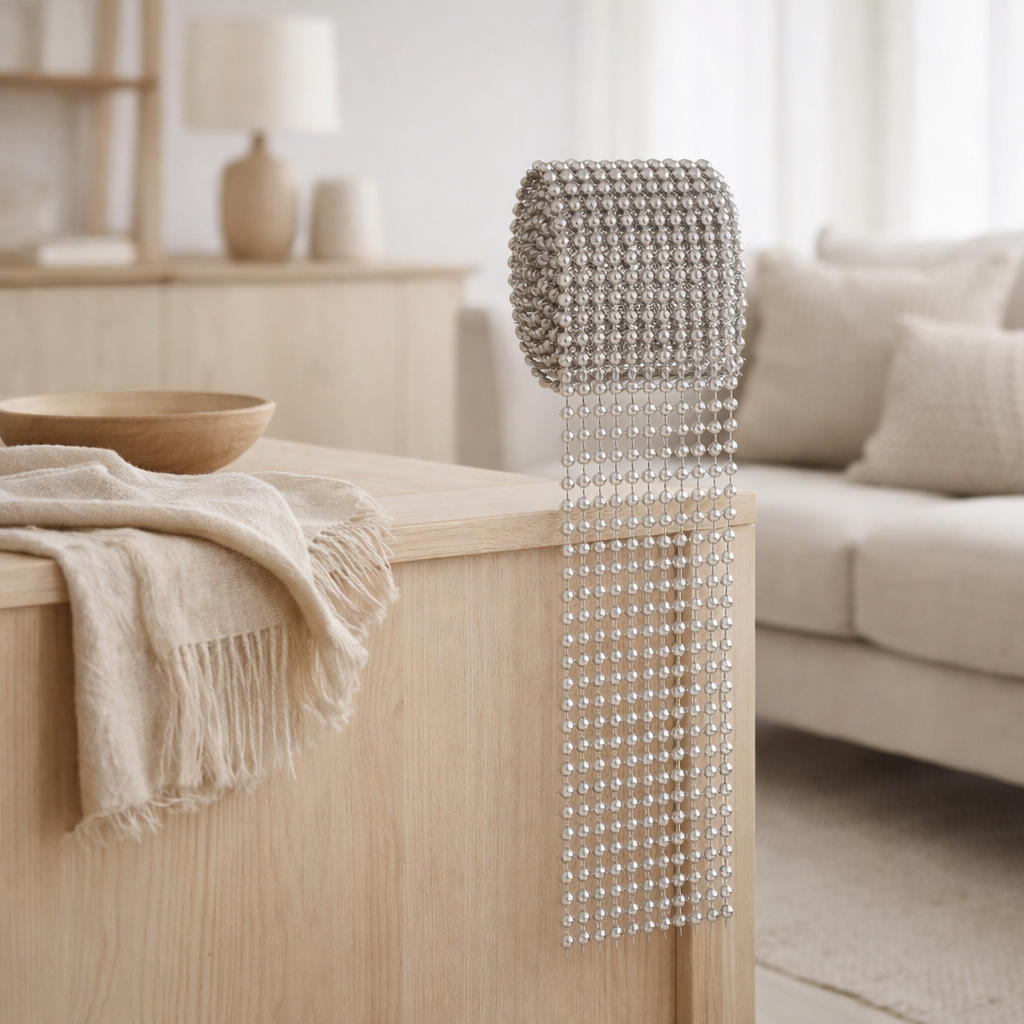 J-Line Ruban Goujons Sphère Plastique Argent Petit 5X180cm en situation