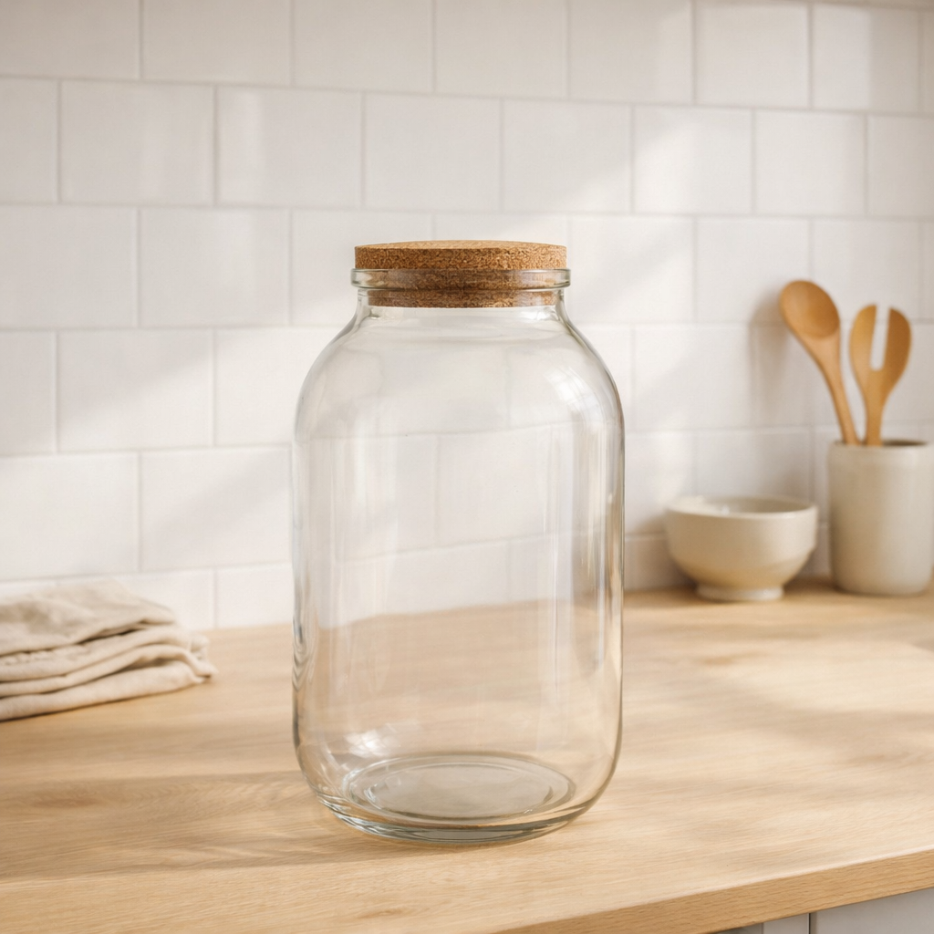 Pot de conservation J-Line Roxy - verre/liège - transparent - grand en situation
