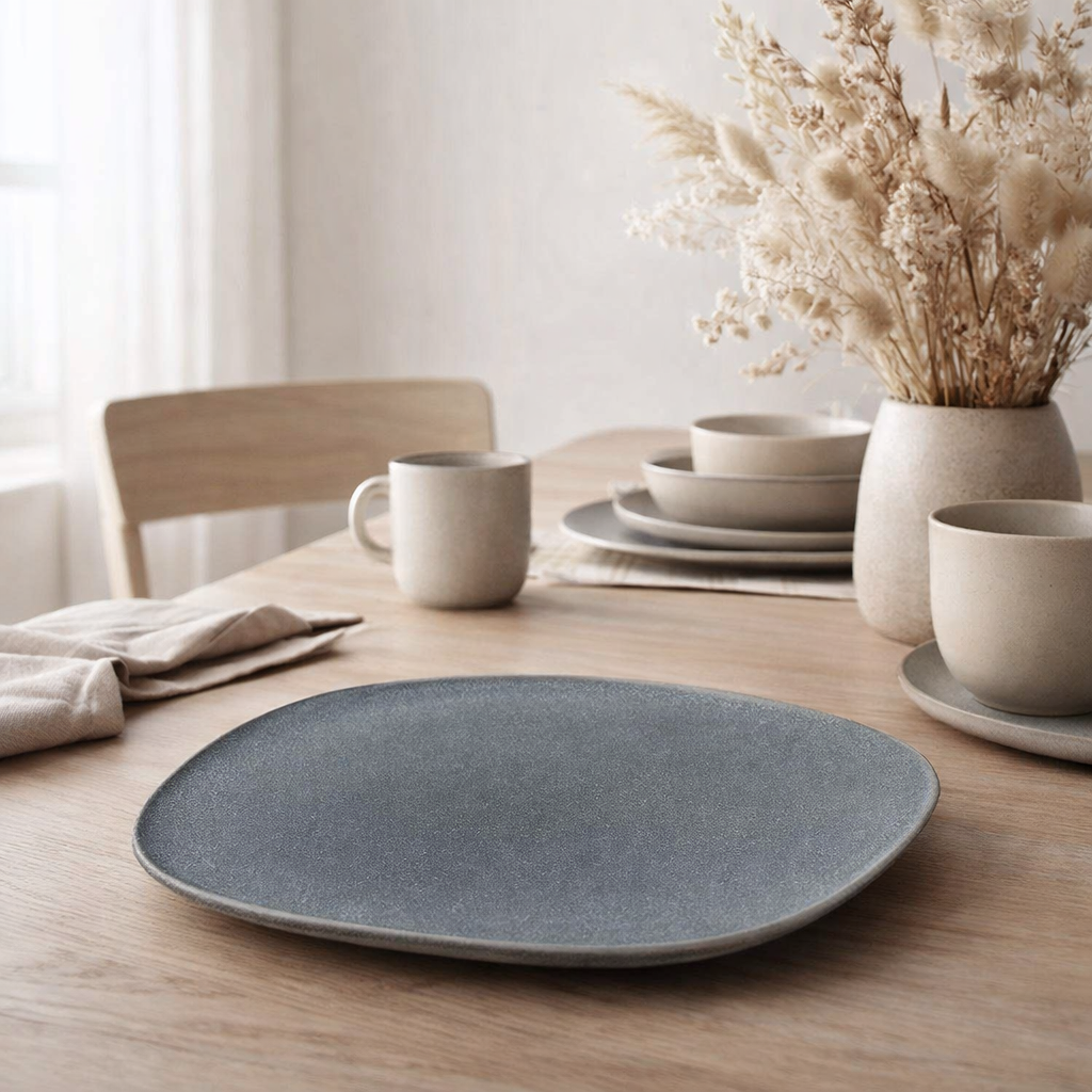 Assiette J-Line Louise - céramique - gris - grande en situation