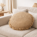 Coussin J-Line Rond Raphia - jute - naturel en situation