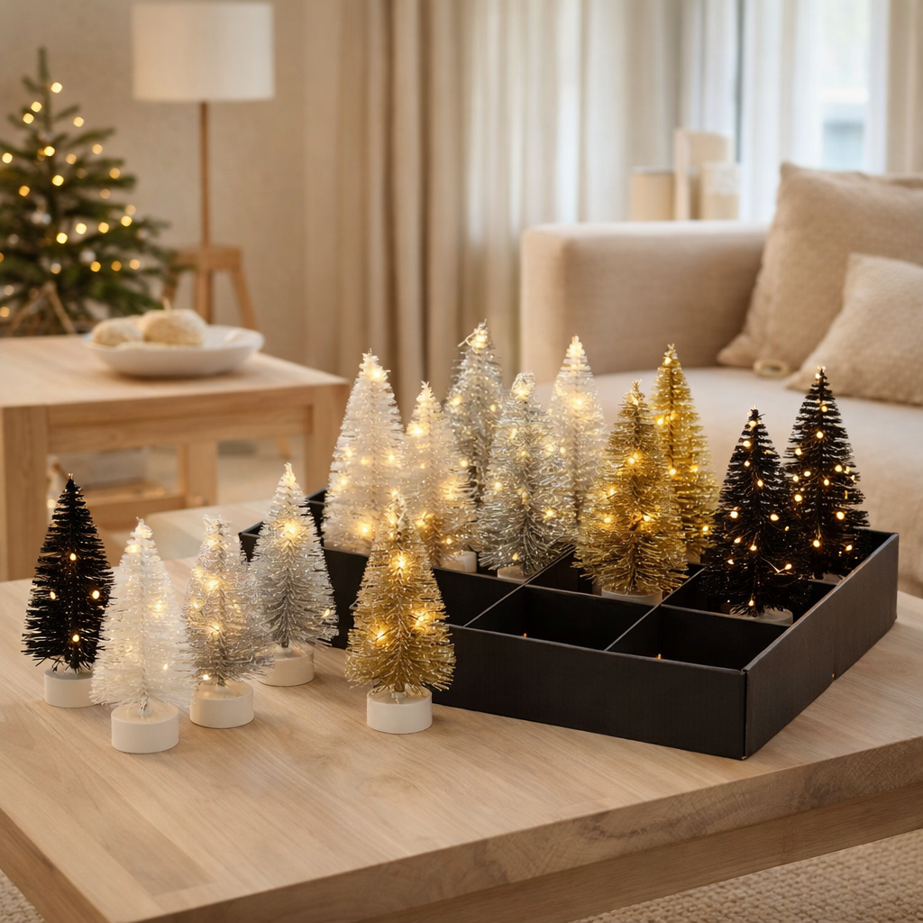Sapin de Noël présentoir J-Line - plastique - mix - 12 pièces - LED en situation