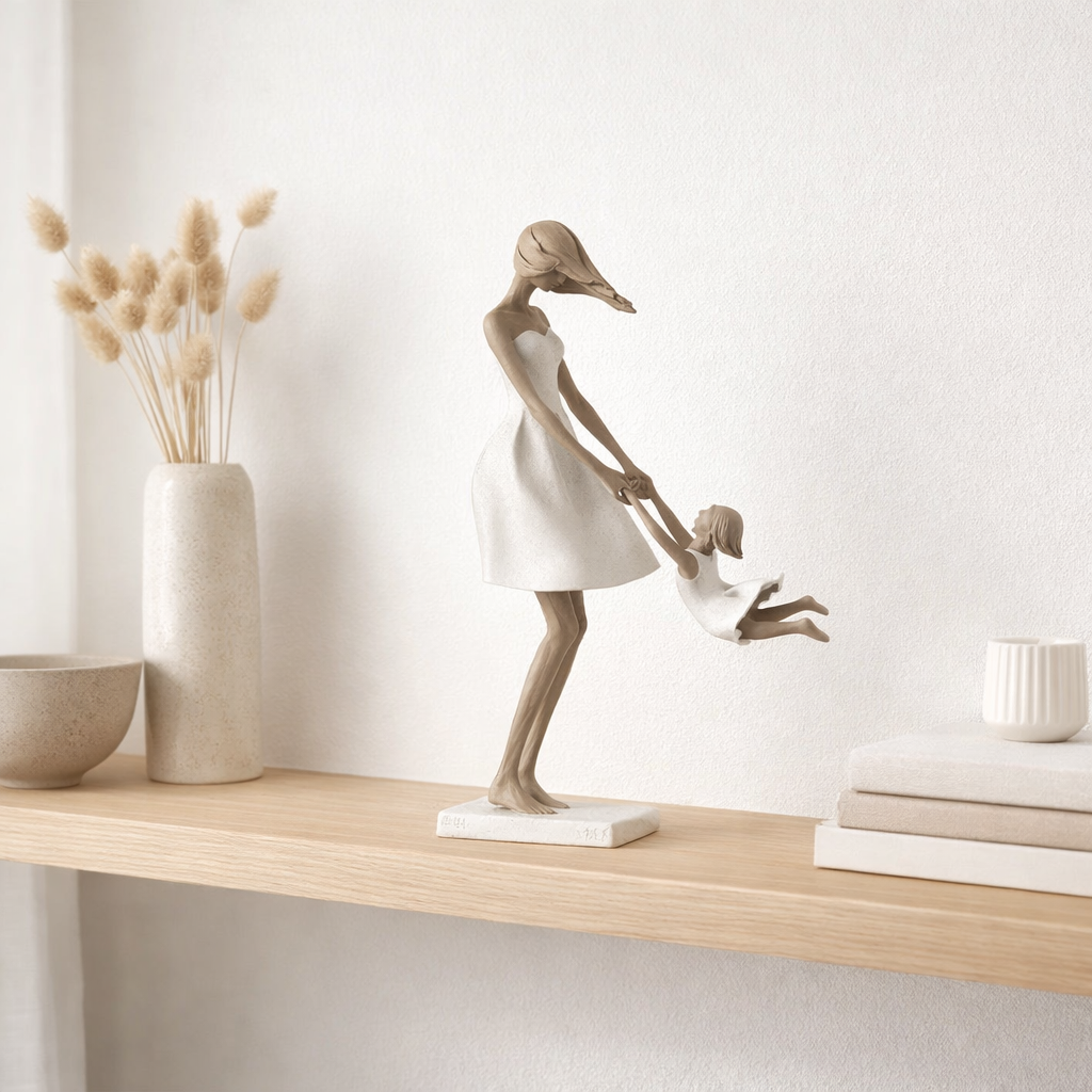 J-Lline Decoration Mère jouant avec sa fille - Polyresin - White / Taupe en situation