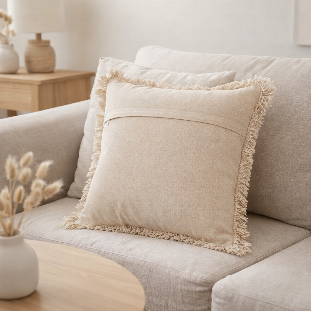 J-Line coussin Franges Carré - coton - beige en situation