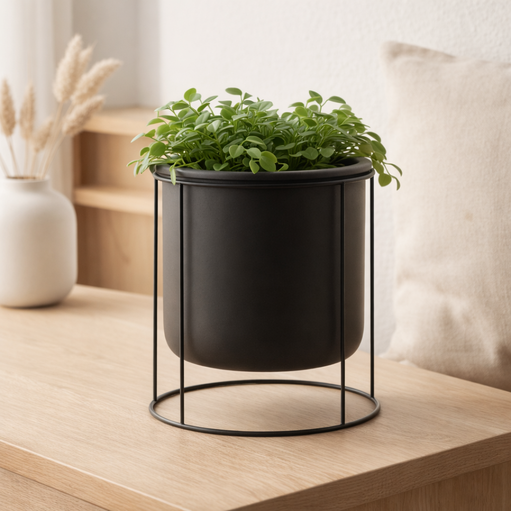 J -line Flowerpot suspendu pour intérieur - ciment - noir - grand - Ø 20 cm en situation