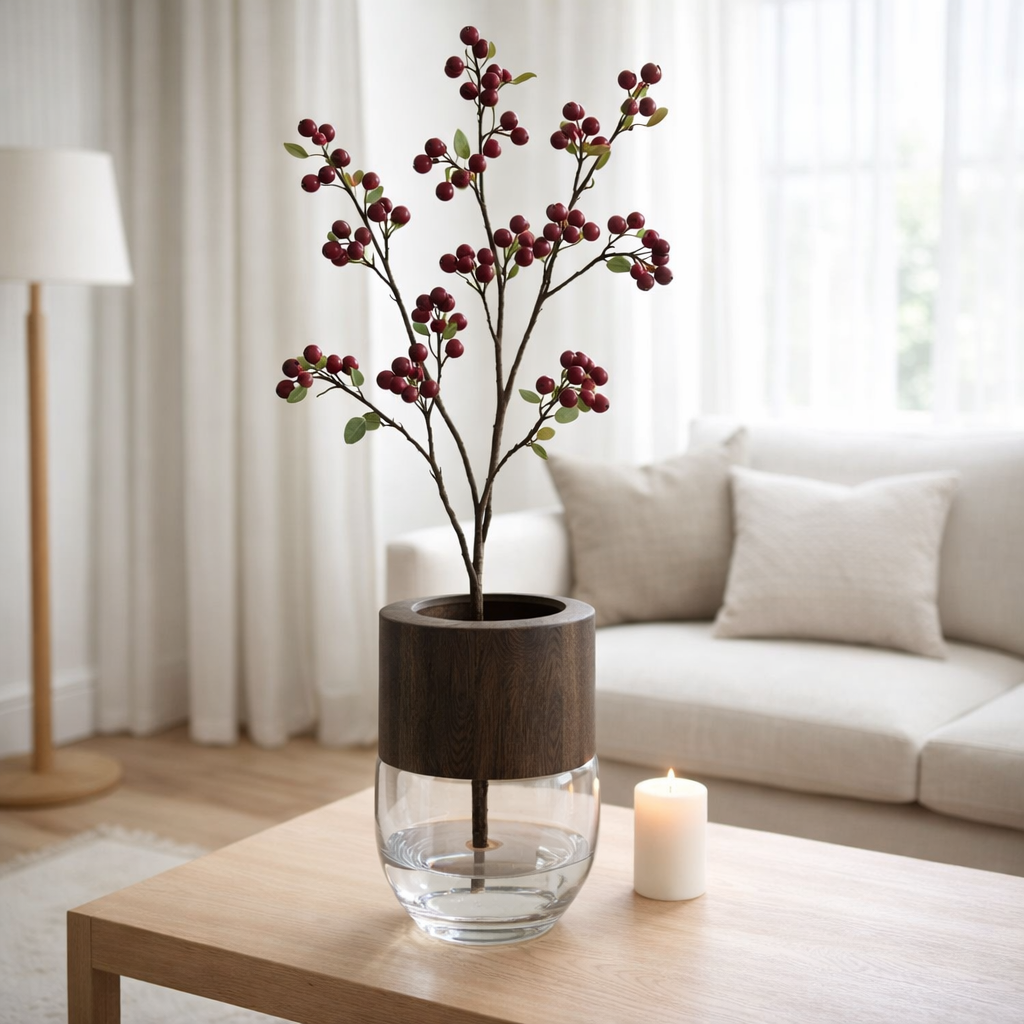 Branche décorative J-Line Berries Fine - plastique - rouge/vert - L en situation