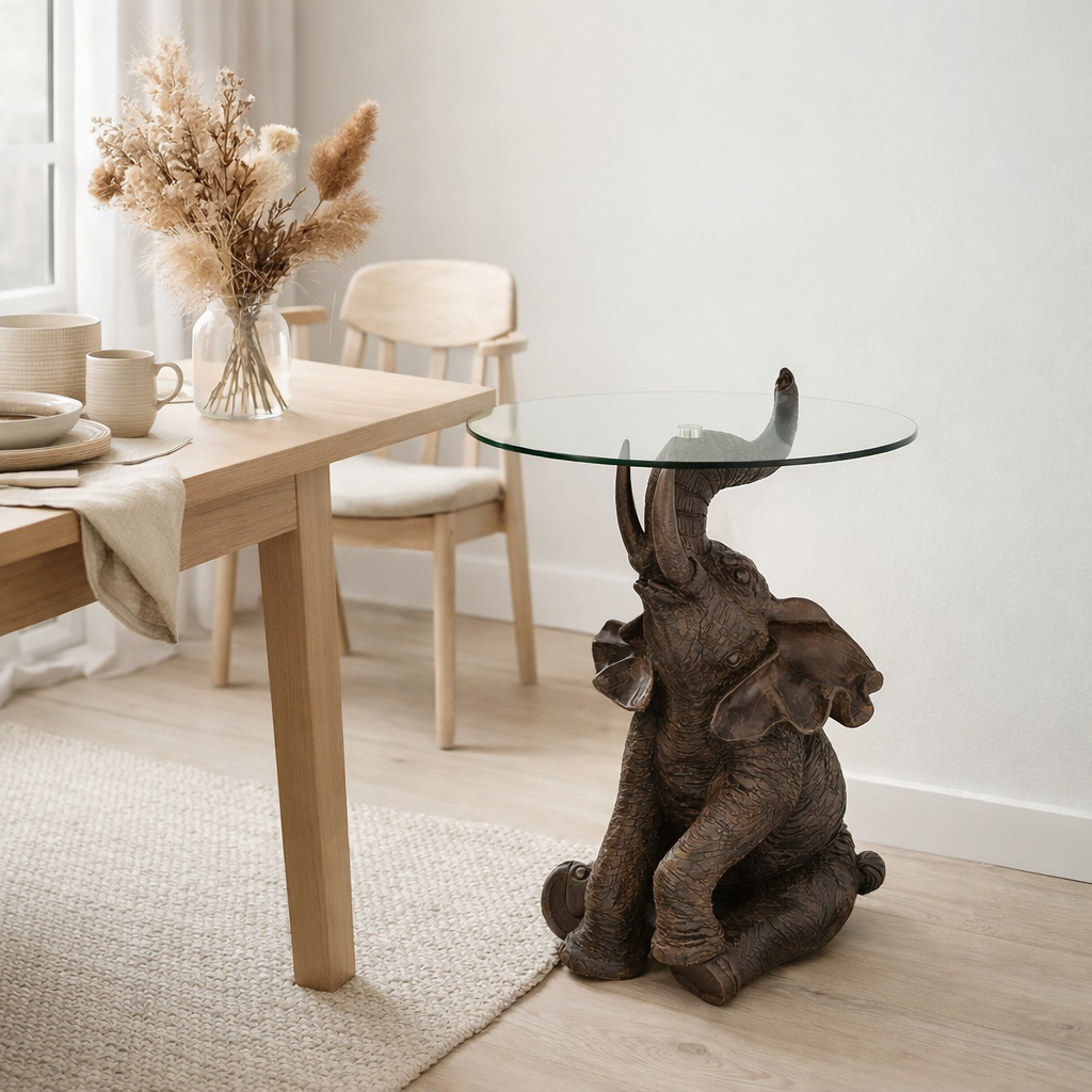 Table J-Line Elephant - poly/verre - marron foncé en situation