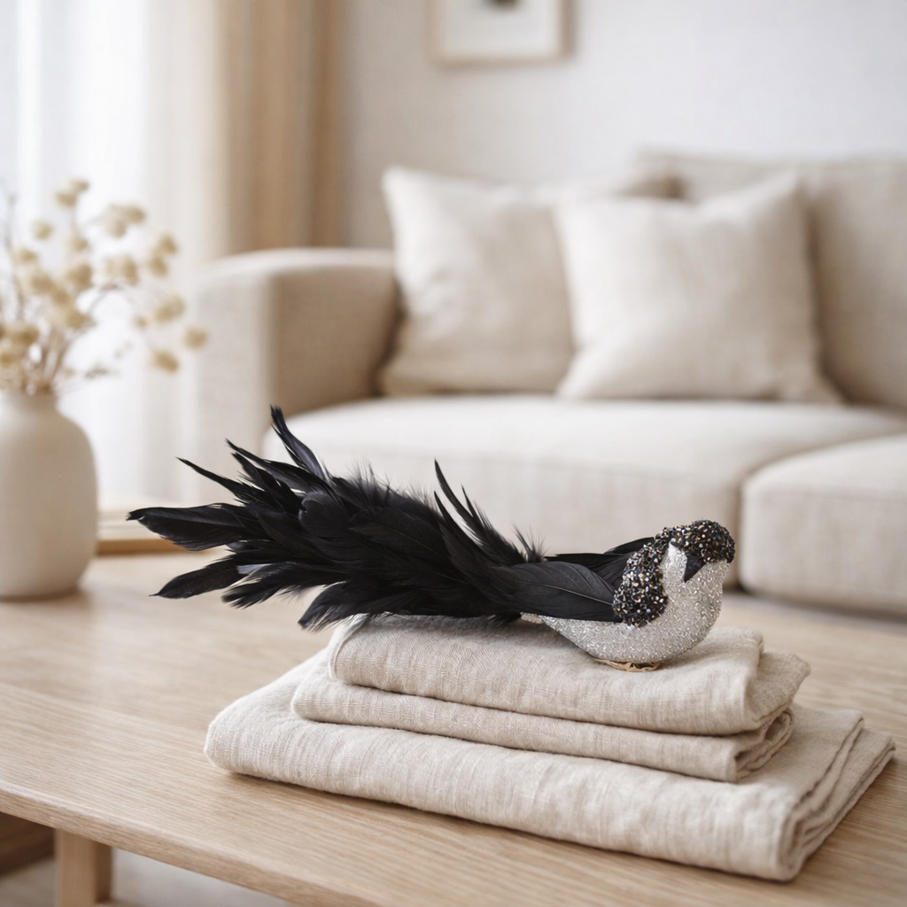 J -line Figure Vogel + Clip - Feathers - Black - Large en situation