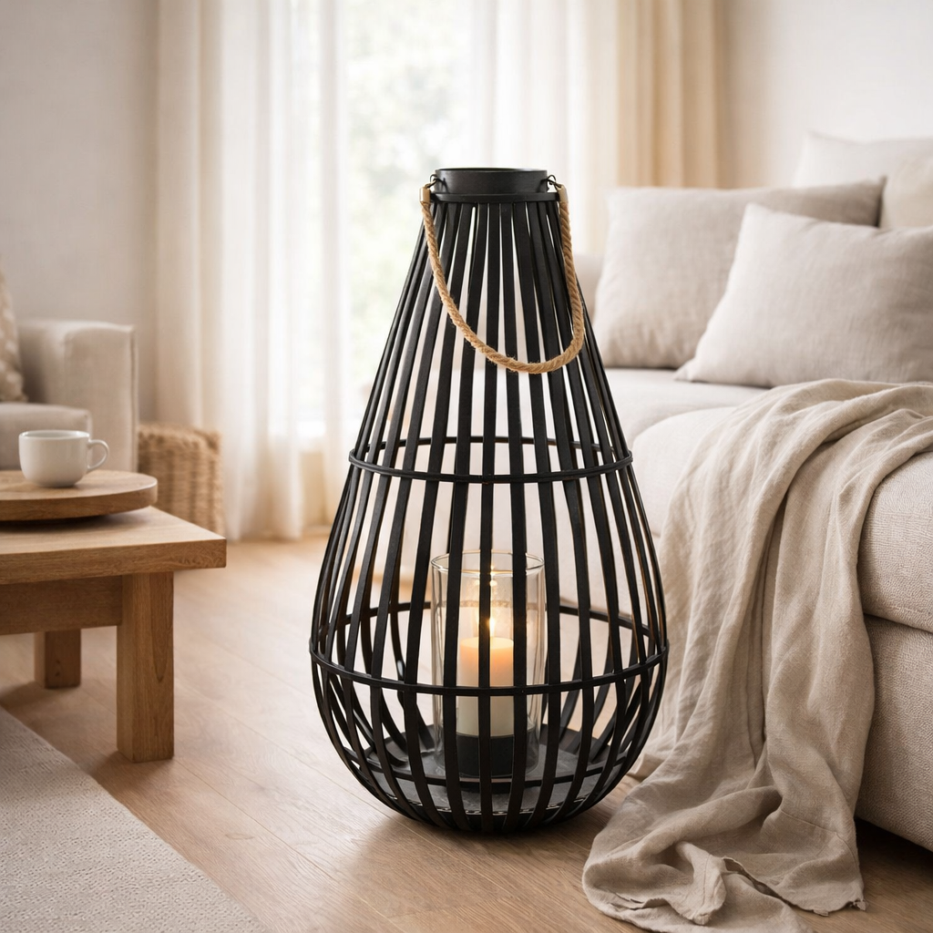 Lanterne J-Line Forme goutte - bambou - noir - moyen en situation