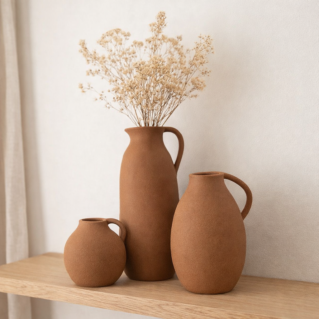 J-Line Vase Jug - Ceramic - Brown - Large - 36 cm de haut en situation