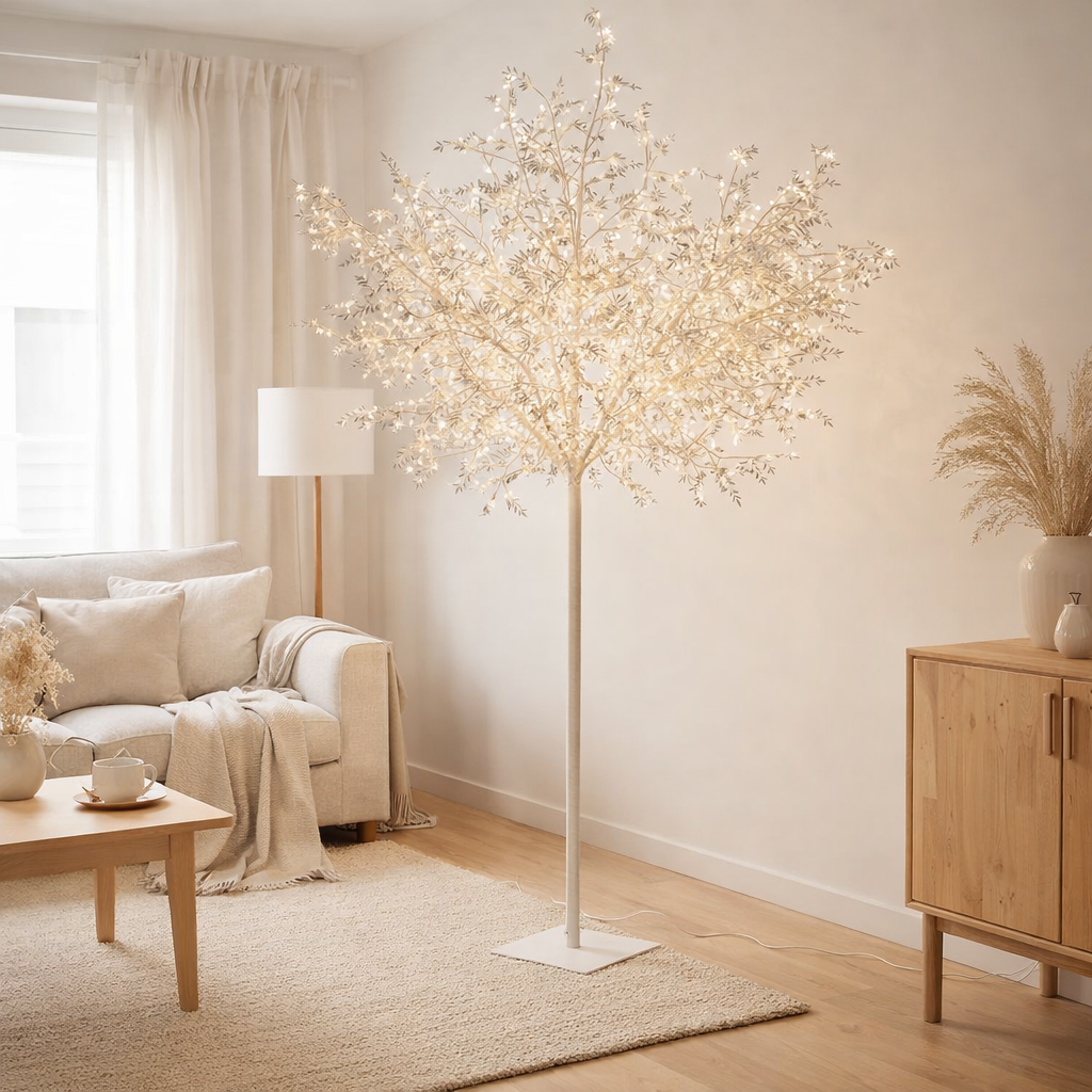 Feuilles d'arbre de décoration J-Line - métal - argent - extra large - LED en situation