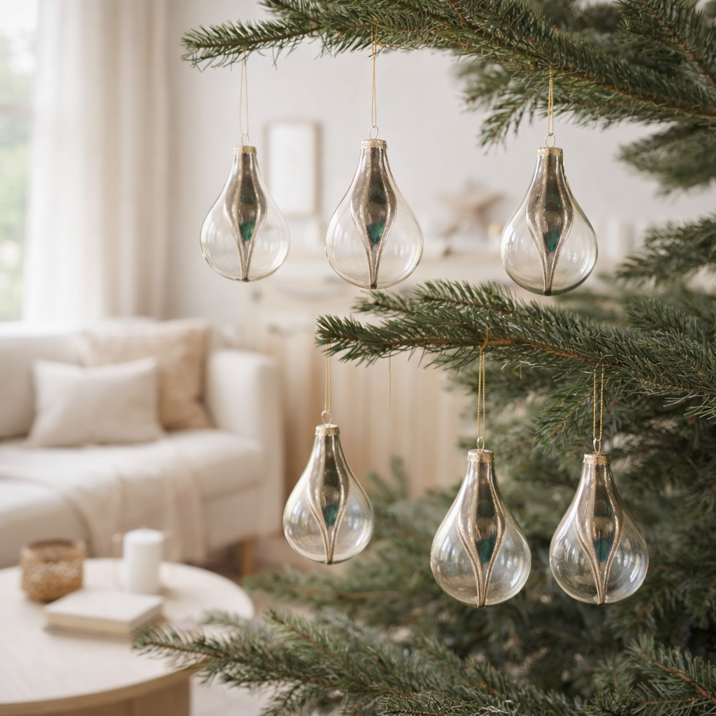 J-Line Boule de Noël Drop - verre - transparent - S - boîte de 6 en situation