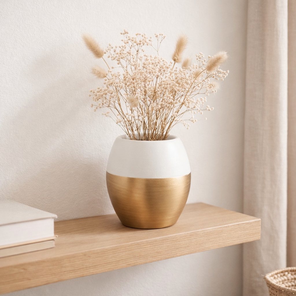 J-Line Vase Board - Terracotta - White / Gold - Small - Ø 13,5 cm en situation