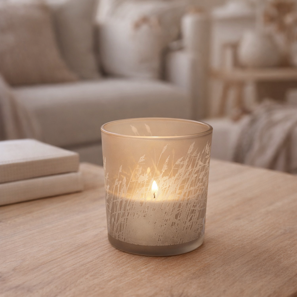 Photophore J-Line Grass - verre - beige - petit en situation