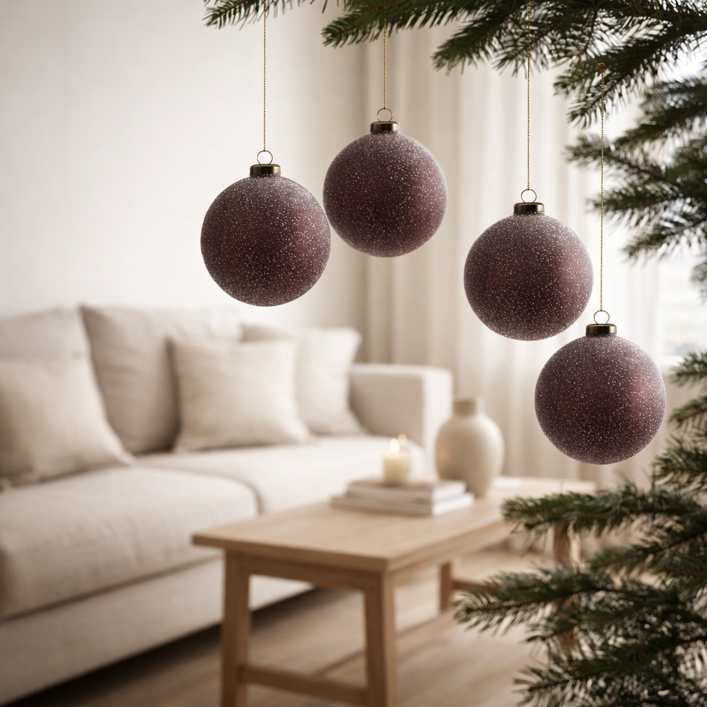 J-Line Boule de Noël Perles - verre - bordeaux - moyen - boîte de 4 en situation