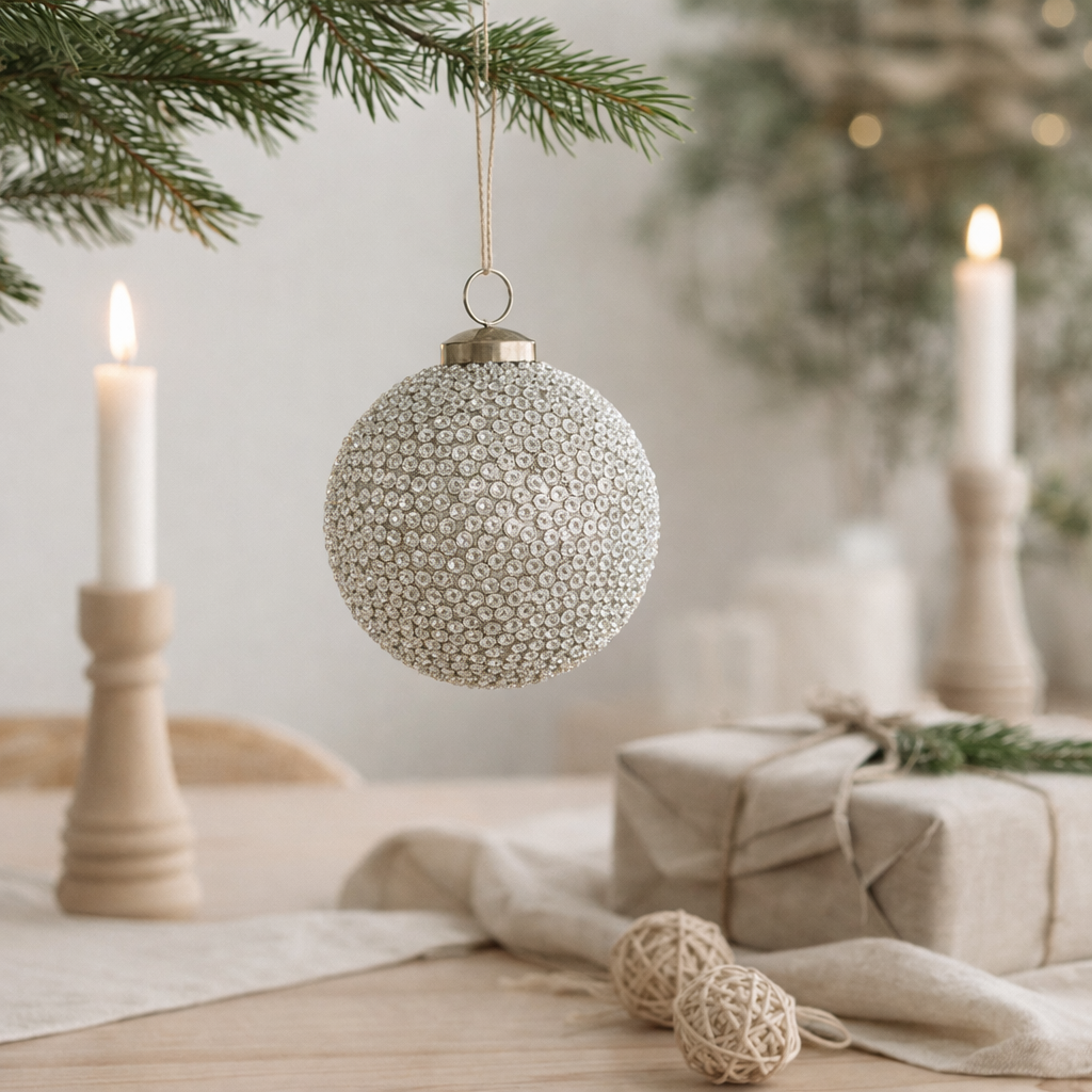 J-Line Boule de Noël Diamond - verre - blanc - grand en situation