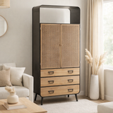 Armoire J-Line Armoire haute - 3 tiroirs - bois/métal - naturel/noir en situation