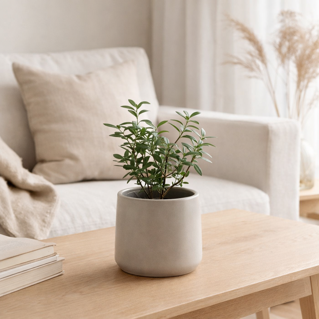 Pot de fleur J-Line Rond - céramique - gris - XS - Ø 15 cm en situation