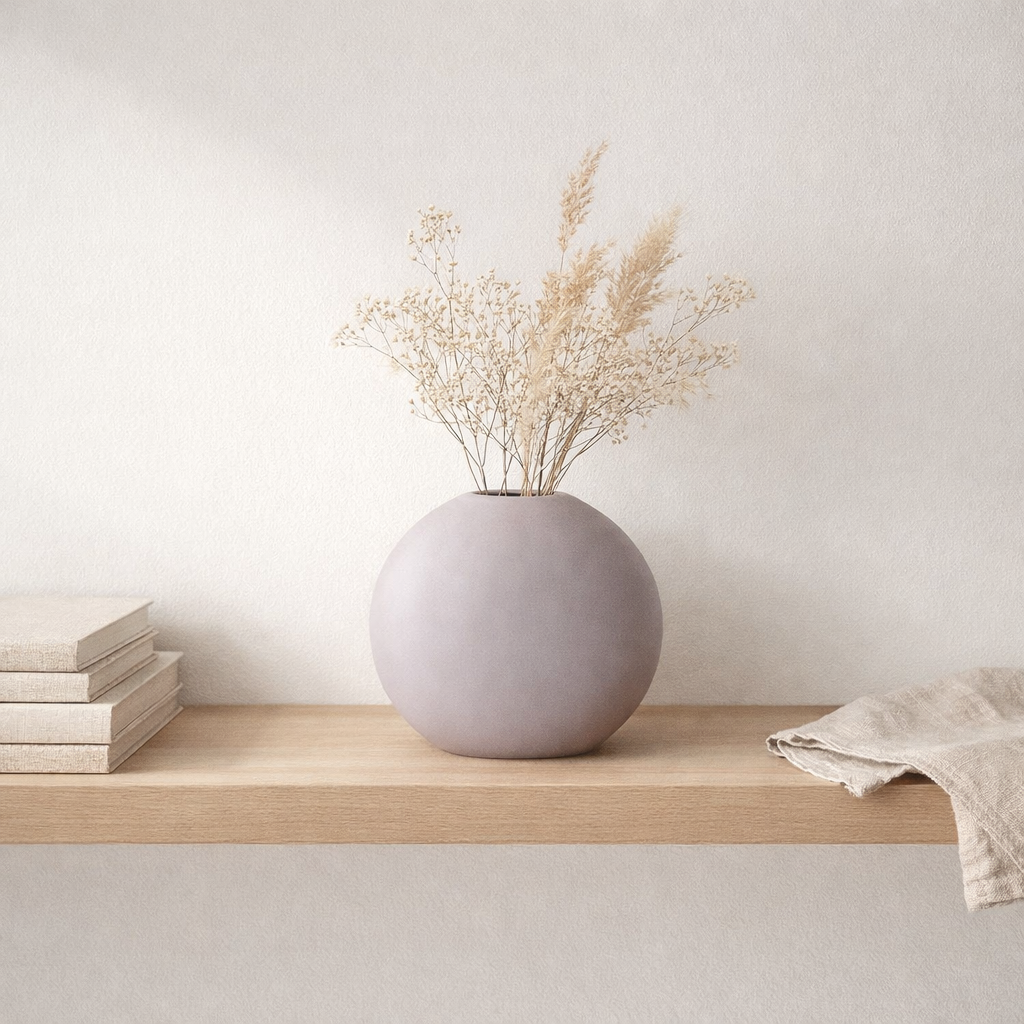 Vase J-Line Round Flat - céramique - violet clair - 24,50 cm de haut en situation