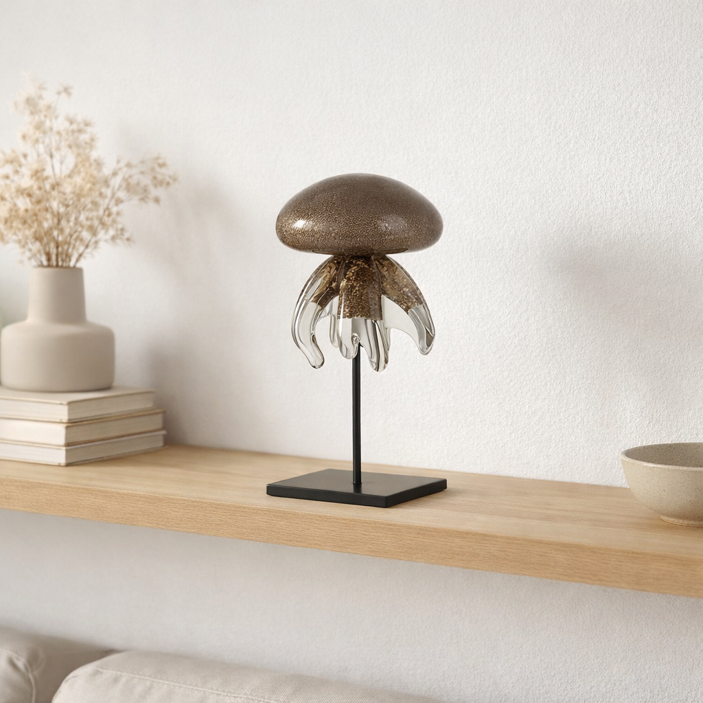 J-Line Decoration Jellyfish à pied - Verre - Brown - Small en situation