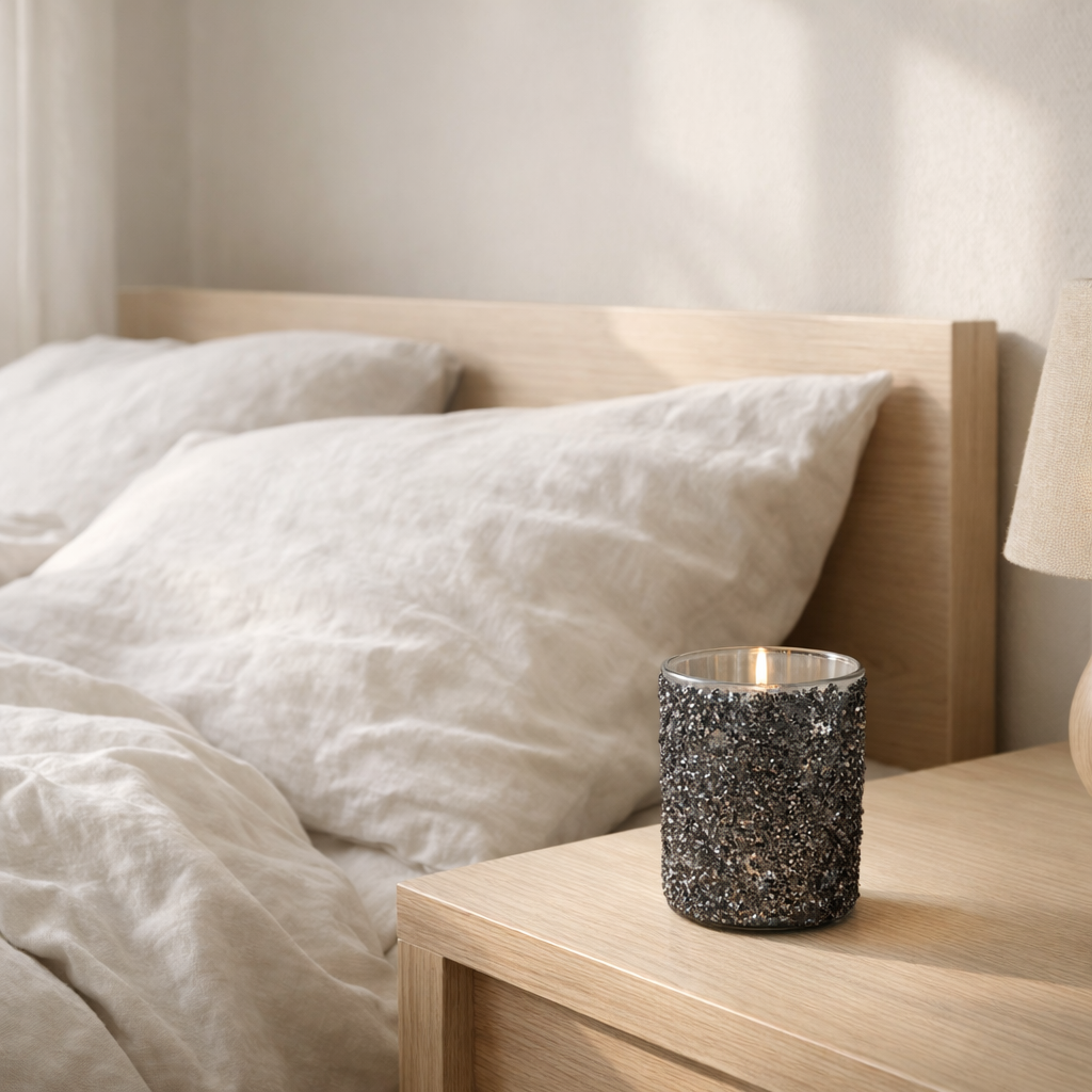 Bougeoir J-Line Glitter - verre - gris - moyen en situation