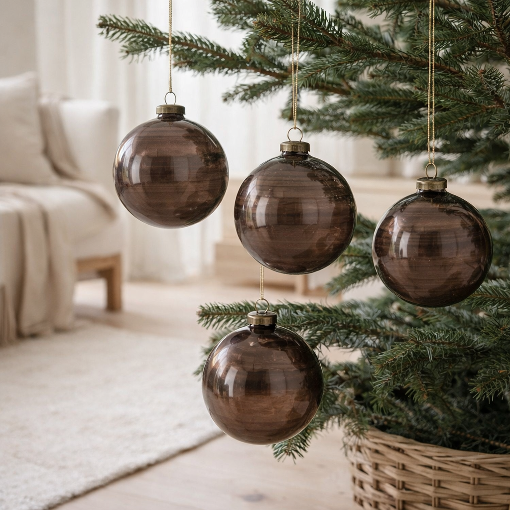 J-Lline Christmas Ball Antiques - Glass - Brown - Large - Boîte de 4 en situation