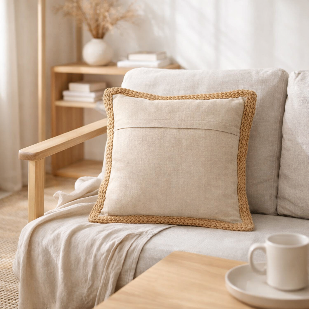 Coussin J-Line Feuille - polyester - beige en situation