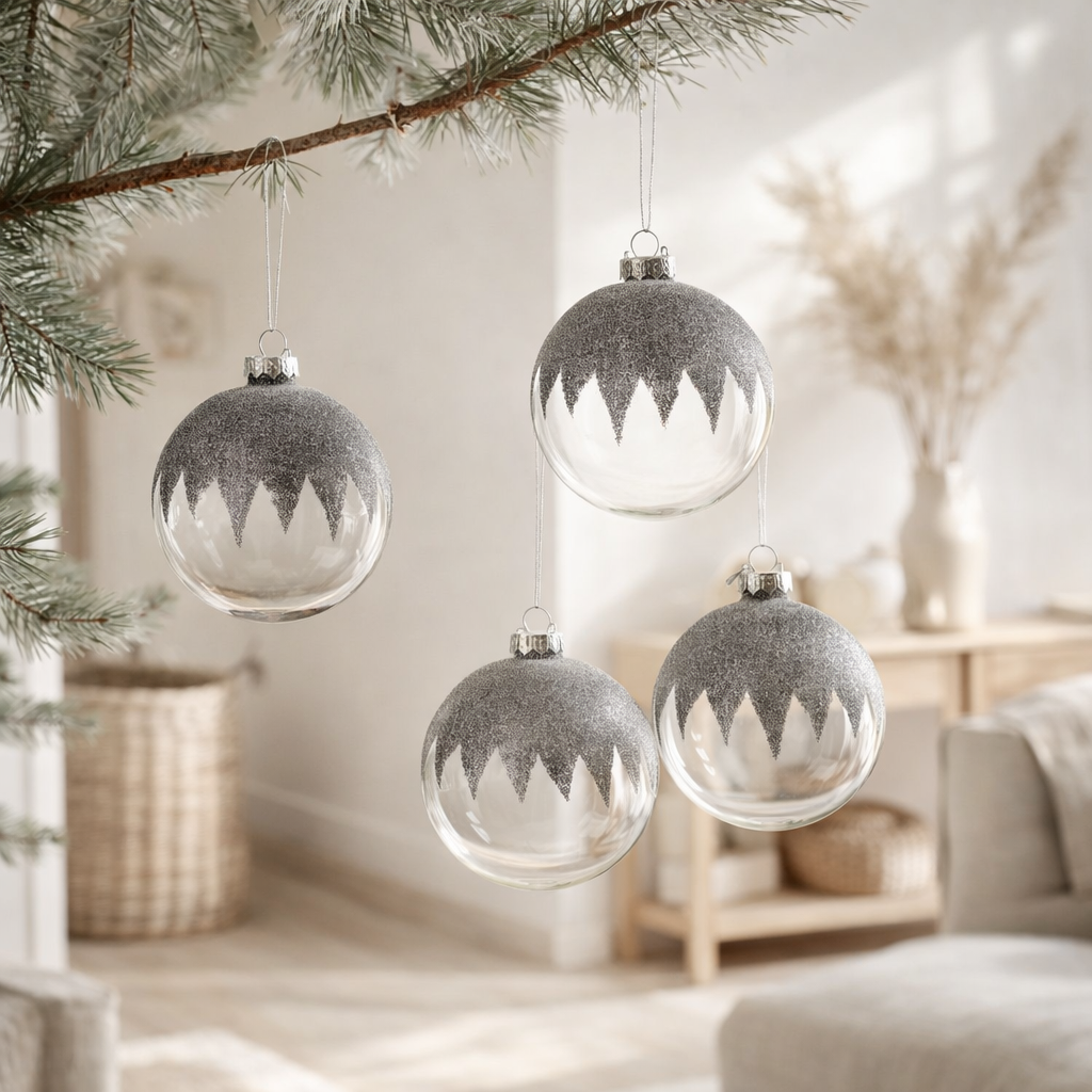 J -Liline Christmas Ball Mini Brush - Glass - Gris / transparent - L - Boîte de 4 en situation