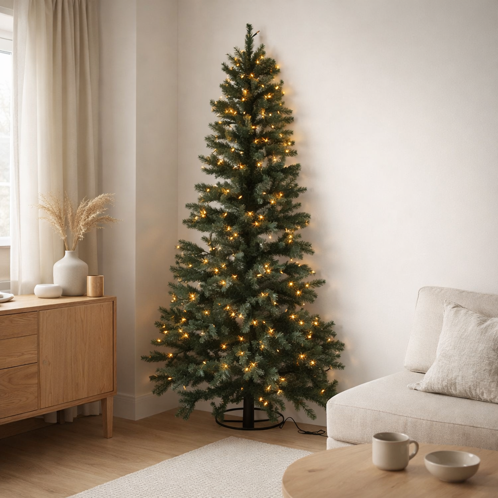 J-Line Sapin de Noël + Lumières Led Demi Paroi Plastique Vert en situation