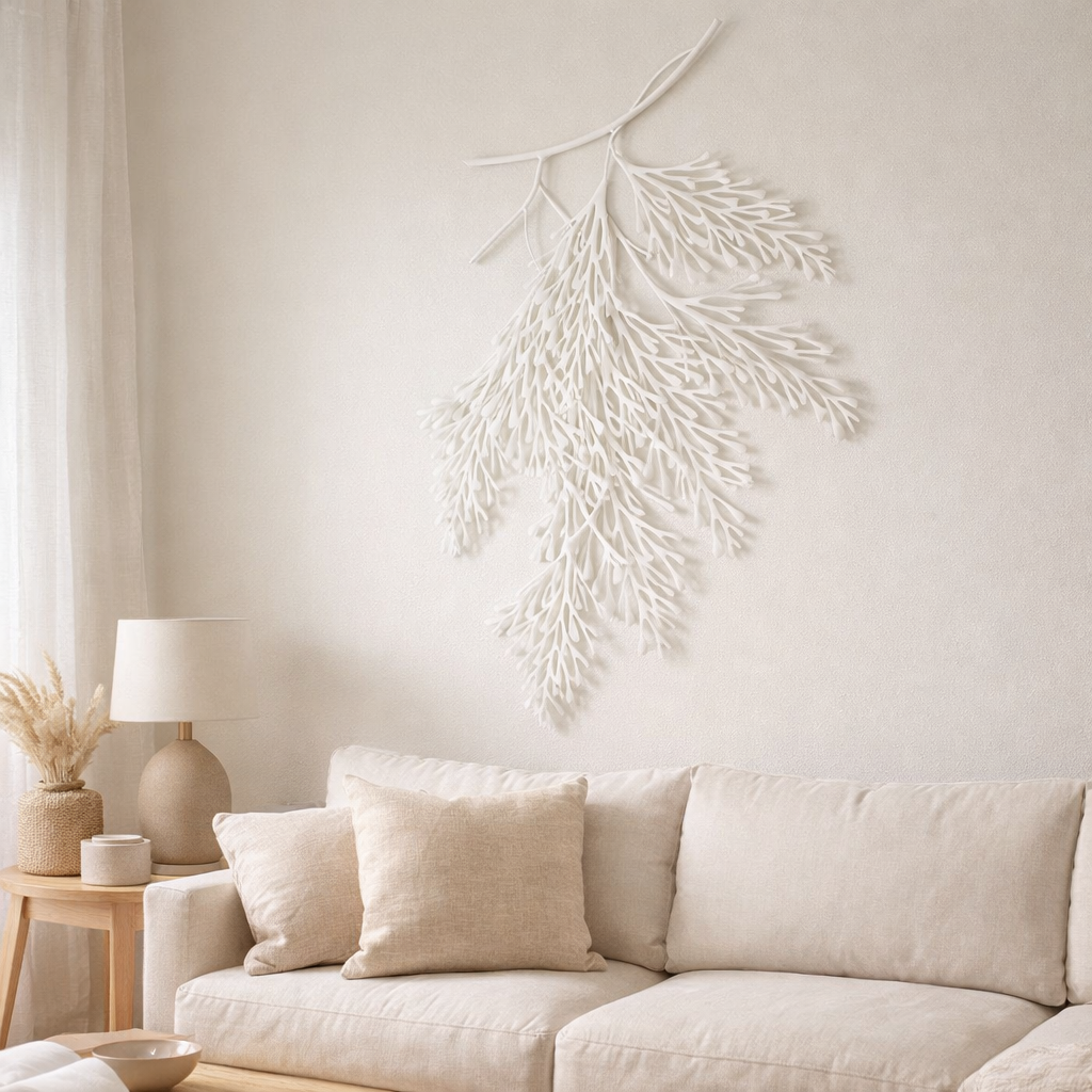J-Line décoration murale Feuille Branches - métal - blanc en situation
