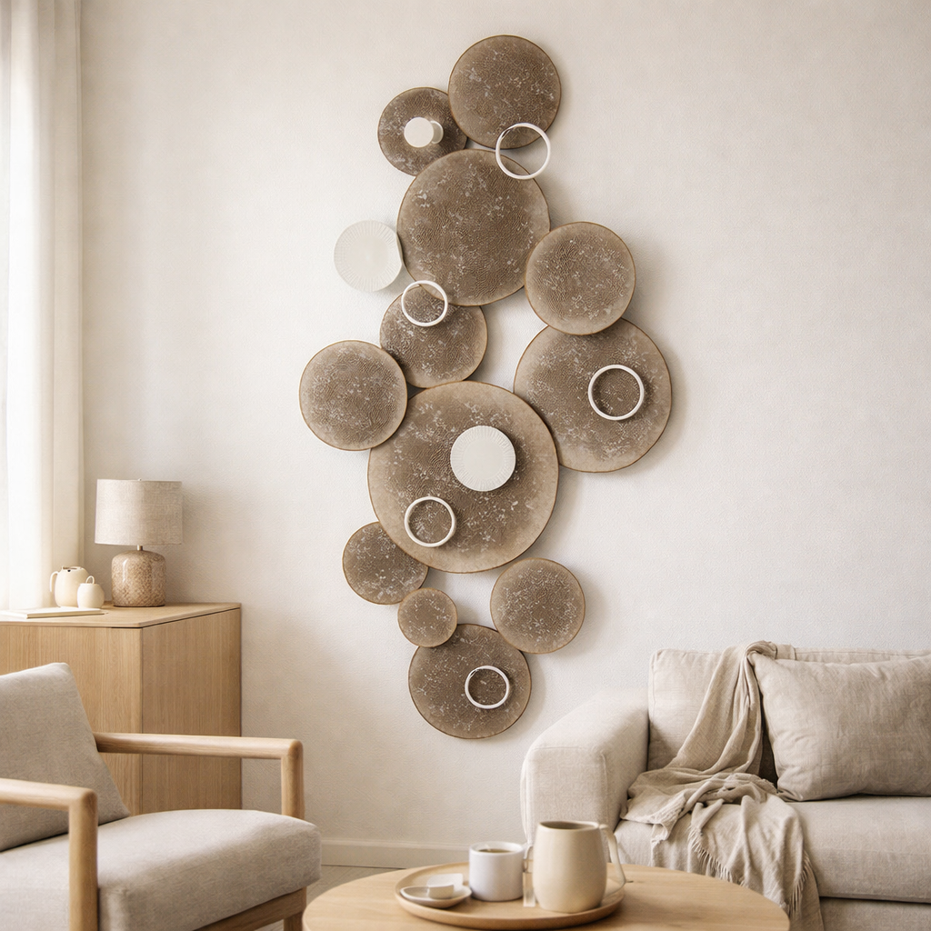 J-Line Déco Murale Cercles Métal Marron/Blanc en situation