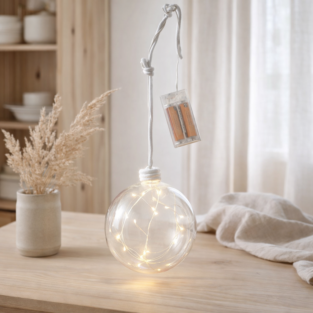 Boule de Noël J-Line + Corde + Verre LED Ready Blanc Large en situation