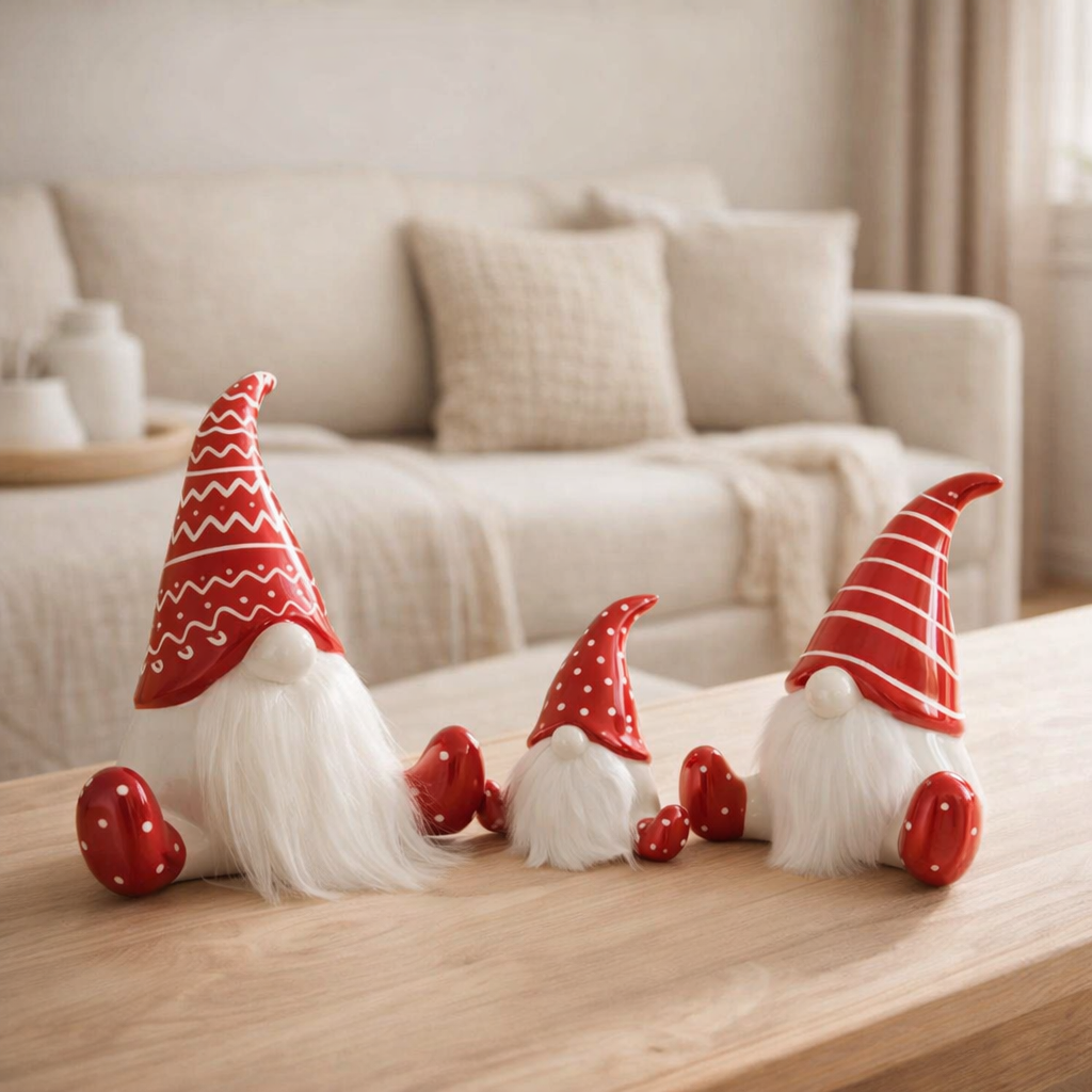 Figurines de Noël J-Line - céramique - rouge/blanc - grande en situation
