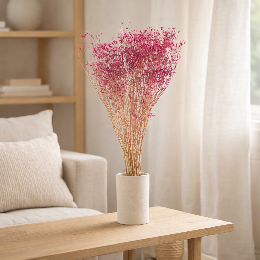 J-Line Bundel Gedroogde Gypsophilie Fuchsia en situation