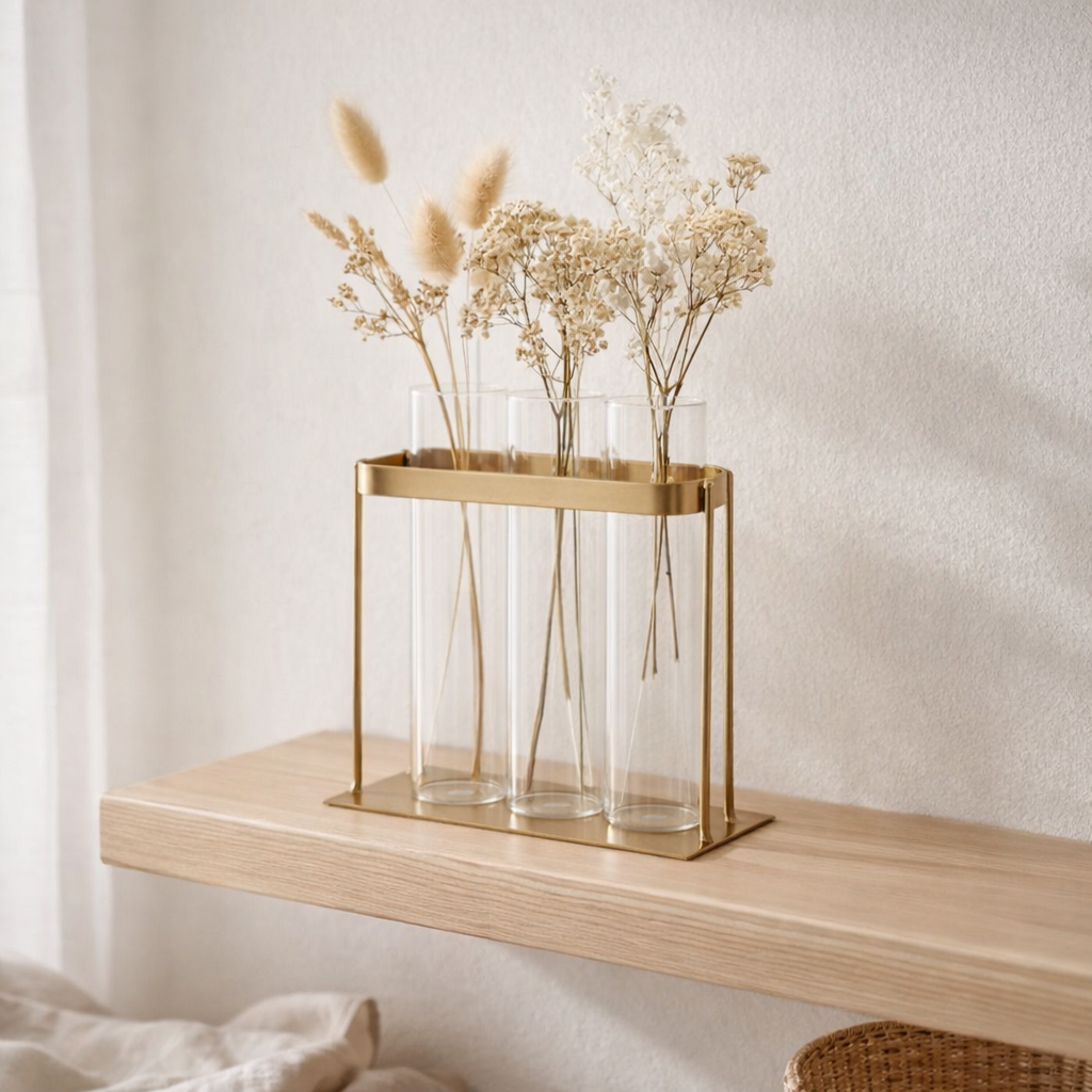 J-Line Vase 3 tubes - Métal / verre - Gold - 11 cm de haut en situation