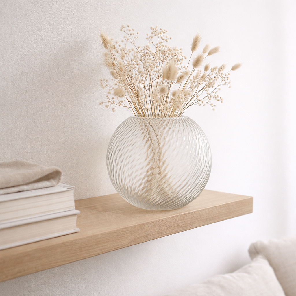 J-line vase Round Roudges - Verre - Blanc - Grand - 25 cm de haut en situation