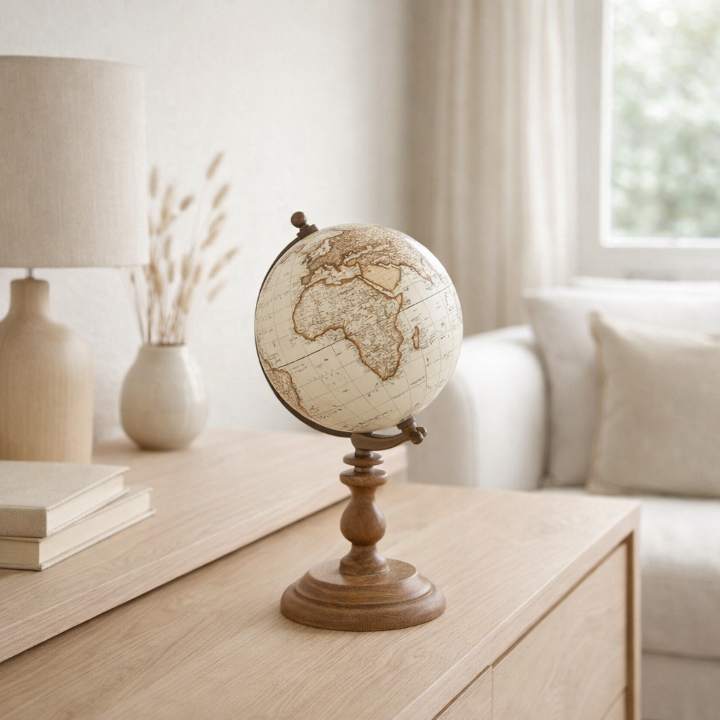 Globe J-Line sur socle - bois - blanc/naturel - petit en situation