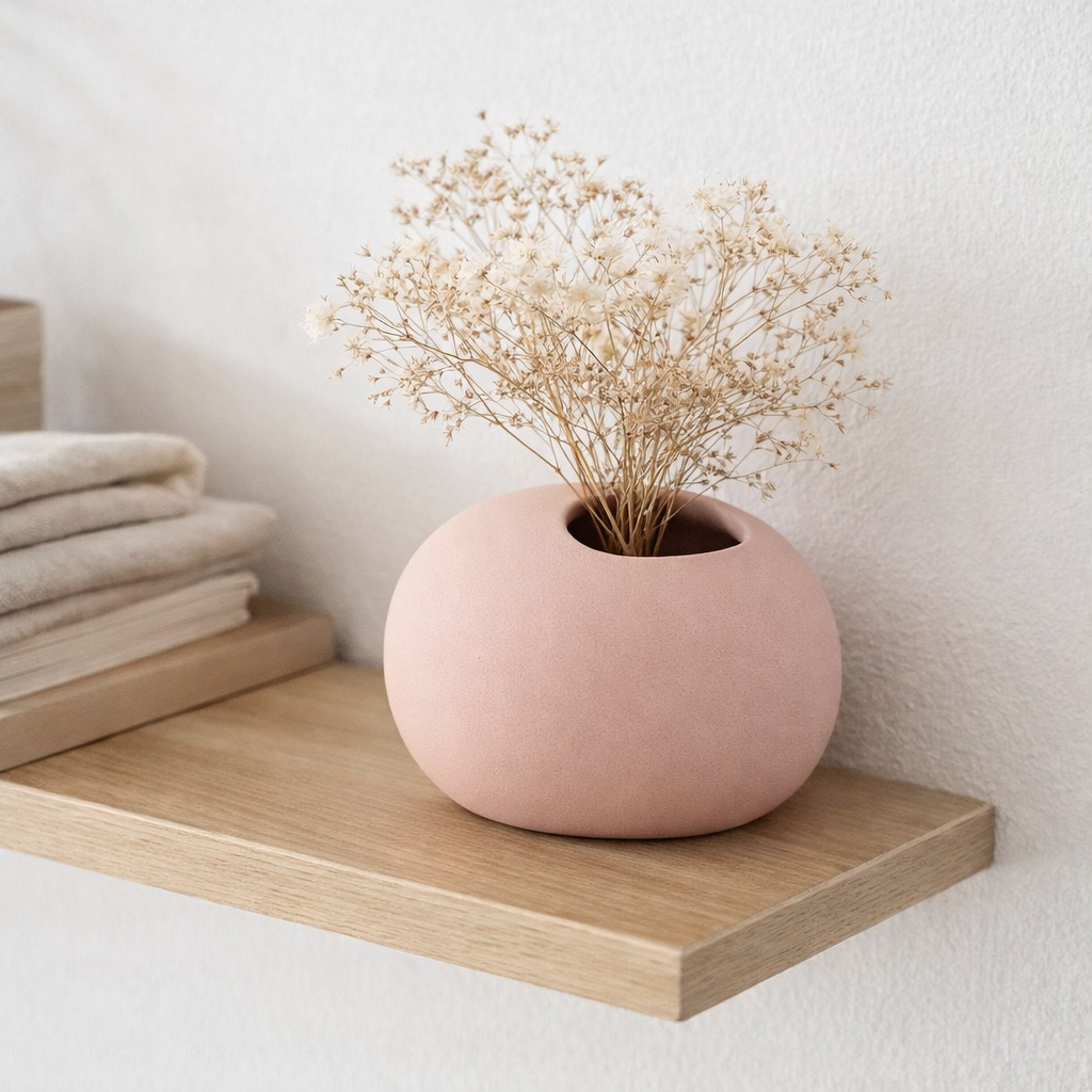 Vase en j-line ovaal - Céramique - rose - étroit - Ø 10 cm en situation