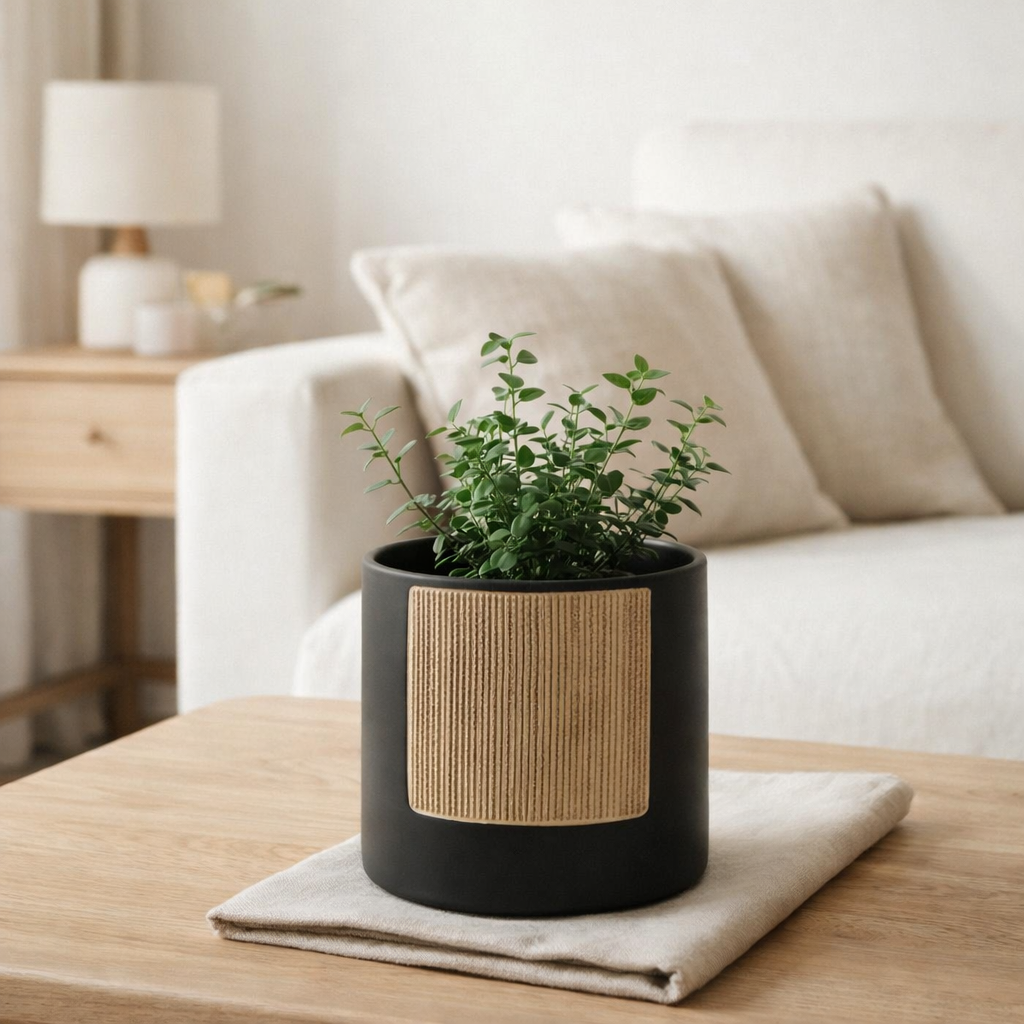 J-Line Pot de Fleurs Maria Rond - Céramique - noir - Ø 12 cm en situation