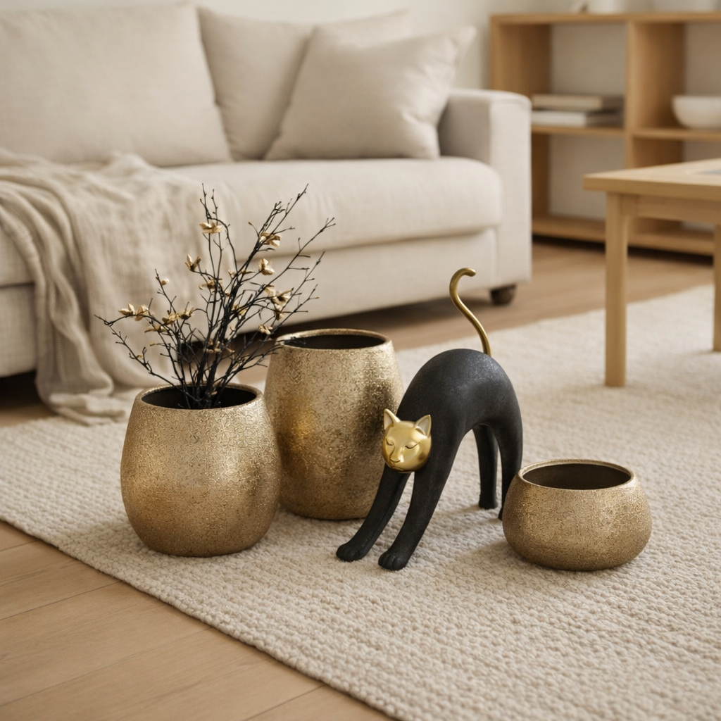 J -line Flowerpot inégale rugueuse - Céramique - Gold - Medium - Ø 20 cm en situation