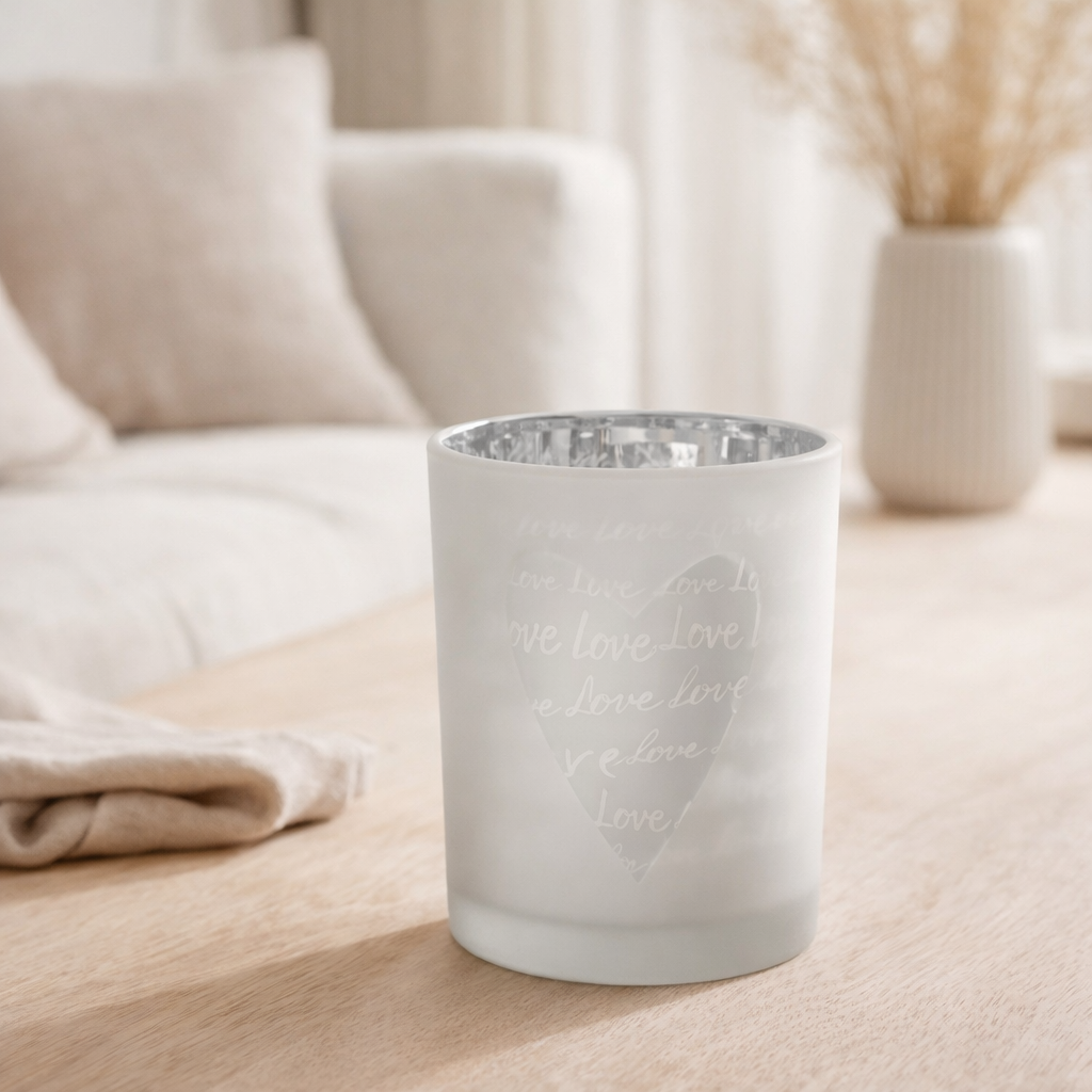 J-Line lanterne Love - verre - blanc - moyen - cadeau de Saint-Valentin en situation