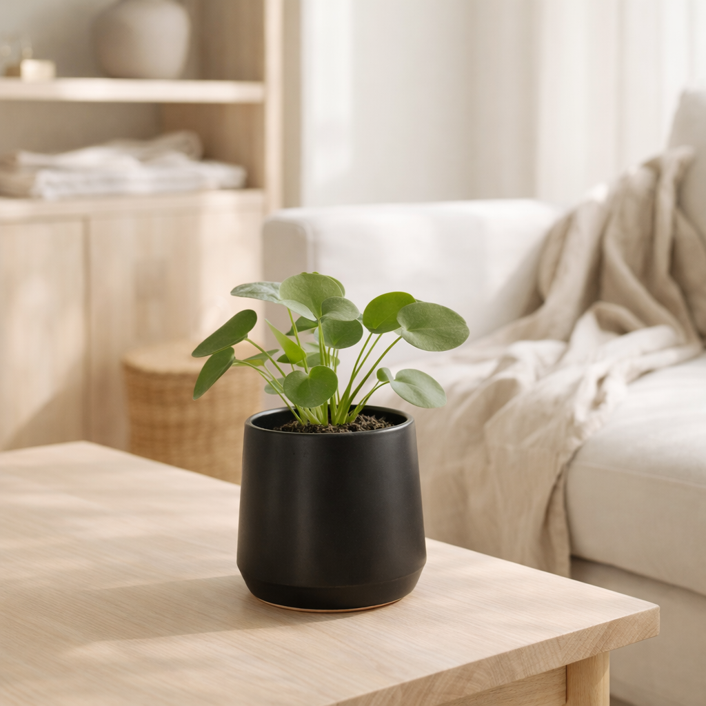 Pot de fleur J-Line Rond - céramique - noir - XS - Ø 12,5 cm en situation