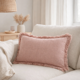 Coussin J-Line Franges - coton/velours - vieux rose en situation