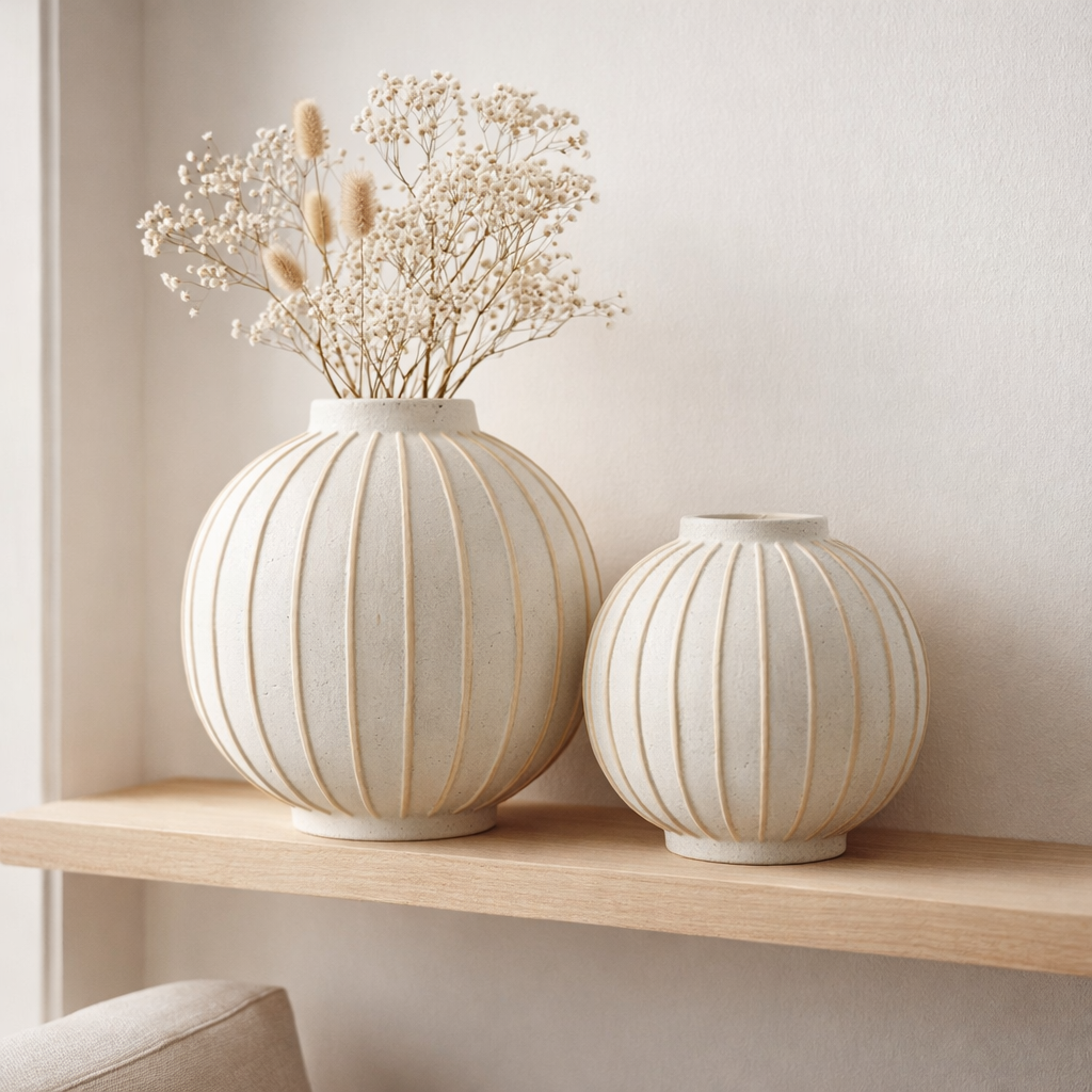 Vase J-Line Ball Stripe - céramique - blanc/beige - L en situation