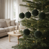 J-Line Boite de 6 Boules de Noël Motif Velours Verre Vert Foncé Small en situation