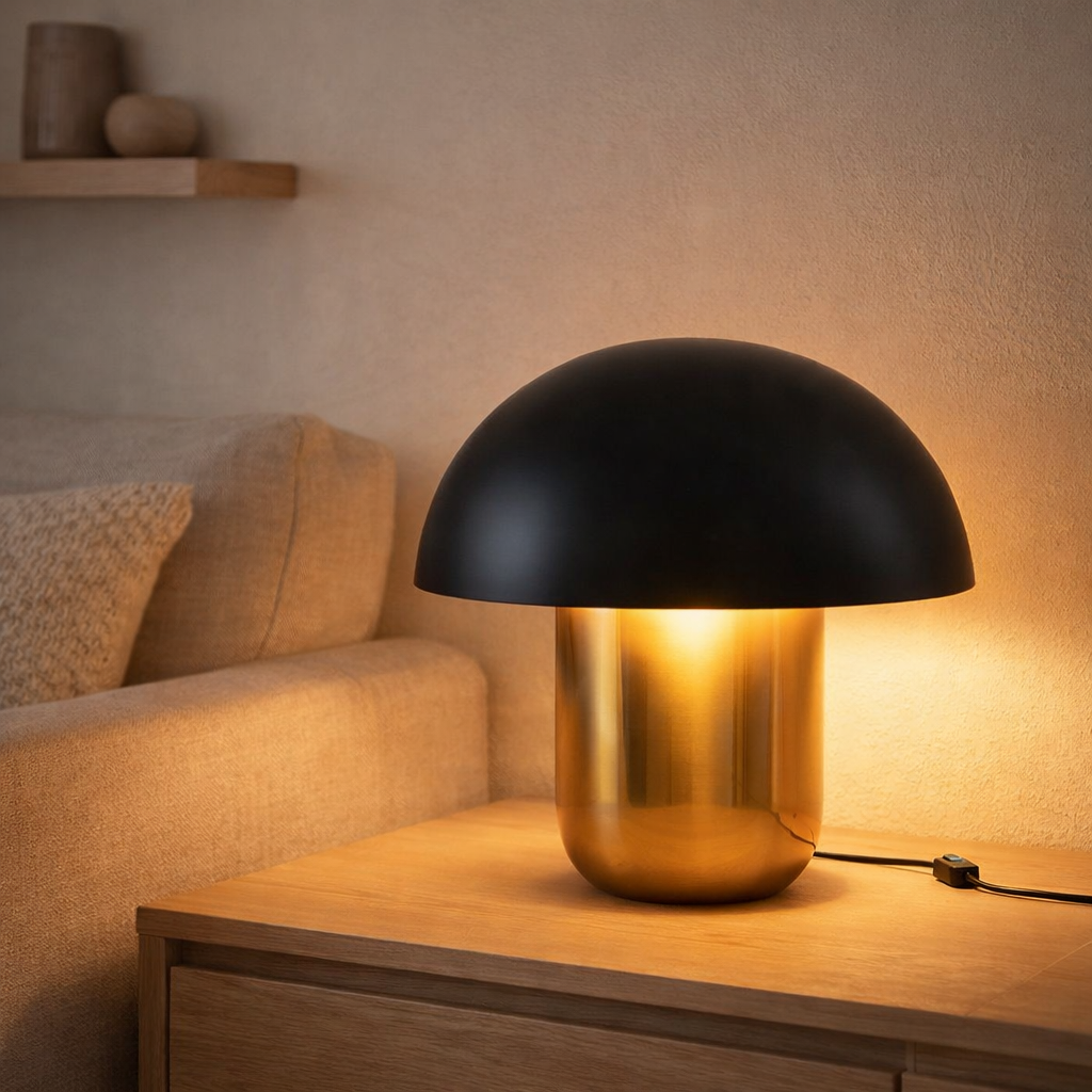J-Table Table Champignon de lampe - Fer - noir / or - Small en situation