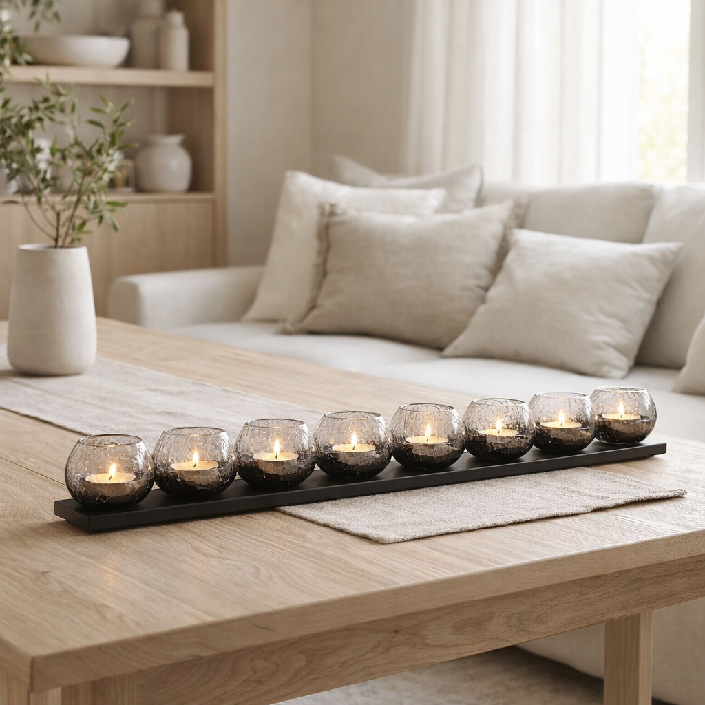 J -Liline Tealight Holder 8 Bol Capelé - Verre / Metal - Black en situation
