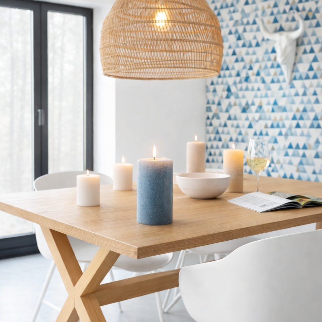 Bougie cylindrique J-Line - bleue - grande - 52U en situation